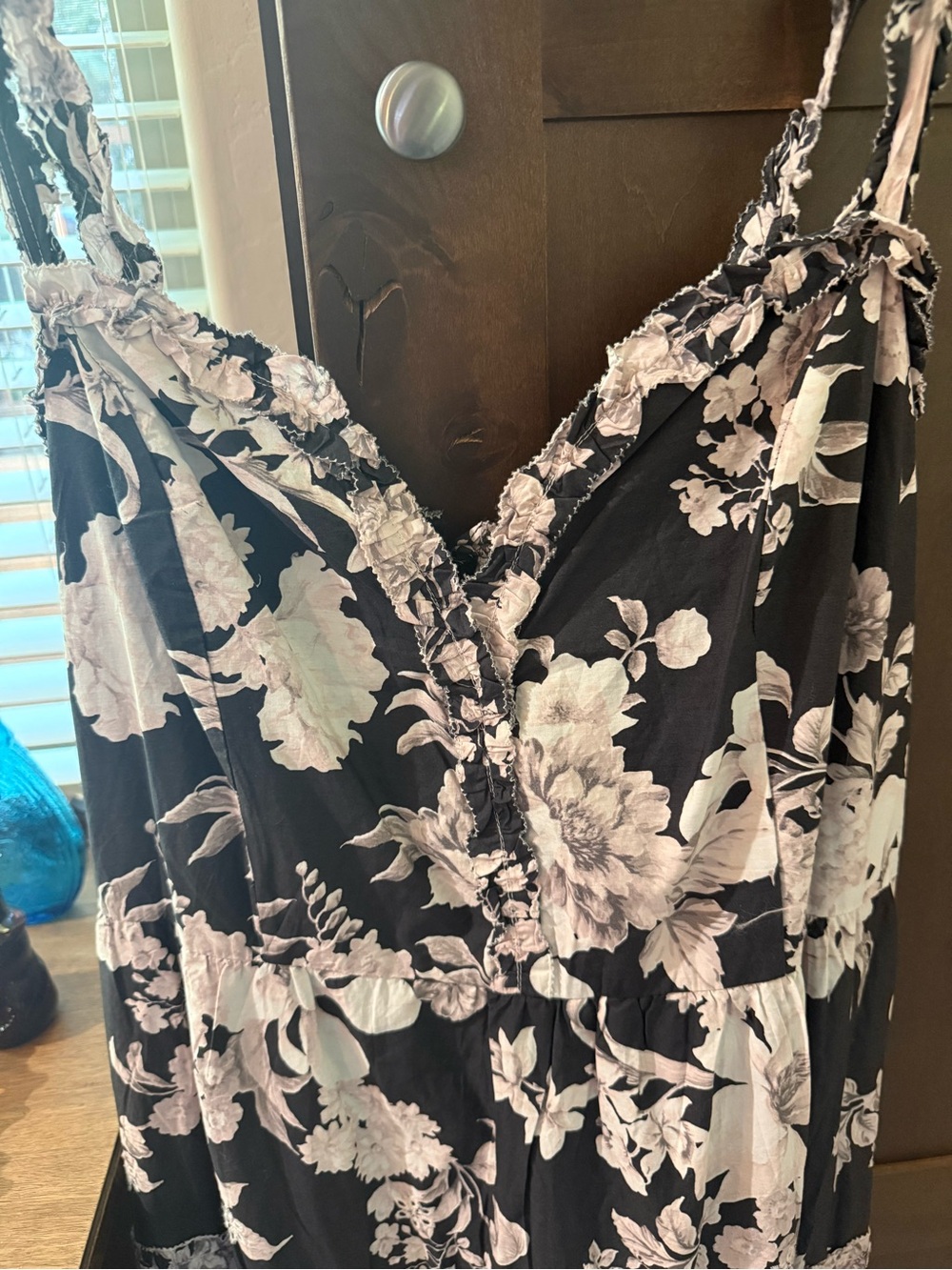 Anthropologie Black and Cream Floral Midi Dress - Picture 16 of 16